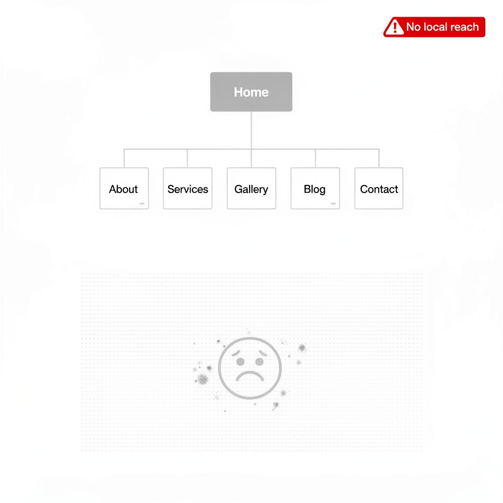 Diagram of a basic 5 to 10 page brochure website with no local town pages and no Google Business Profile connection