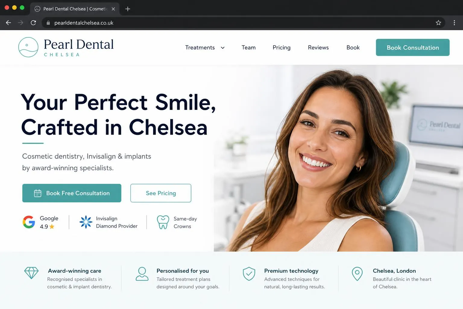Dental Clinic - custom website design in London for small business by Website Design In London web design agency