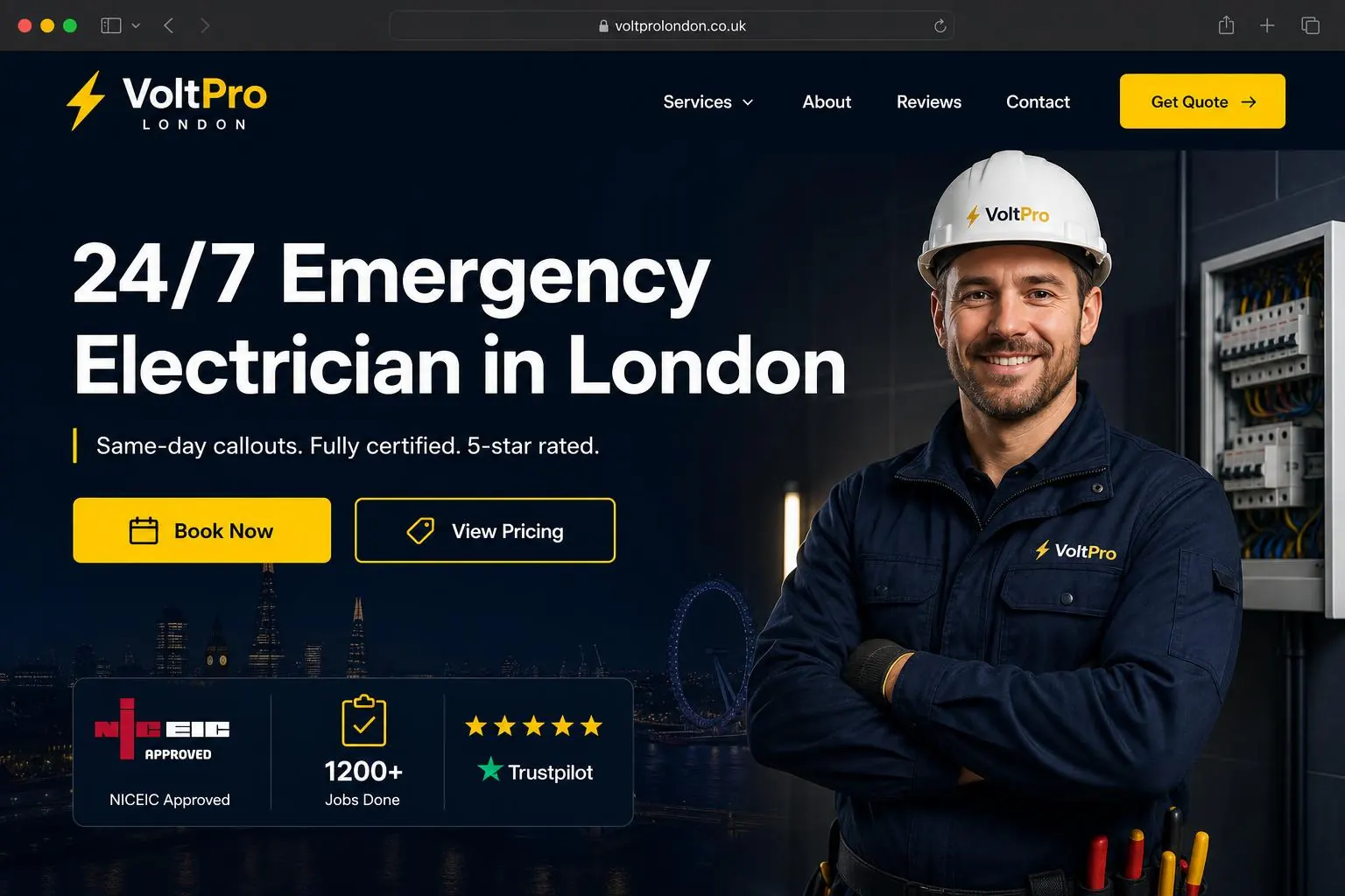 24/7 Electrical - custom website design in London for small business by Website Design In London web design agency