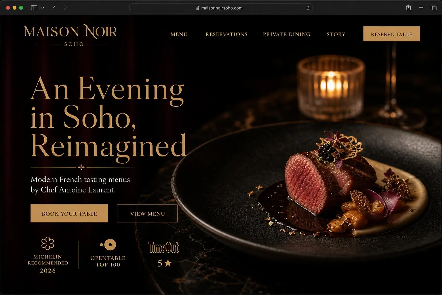 Fine Dining - custom website design in London for small business by Website Design In London web design agency